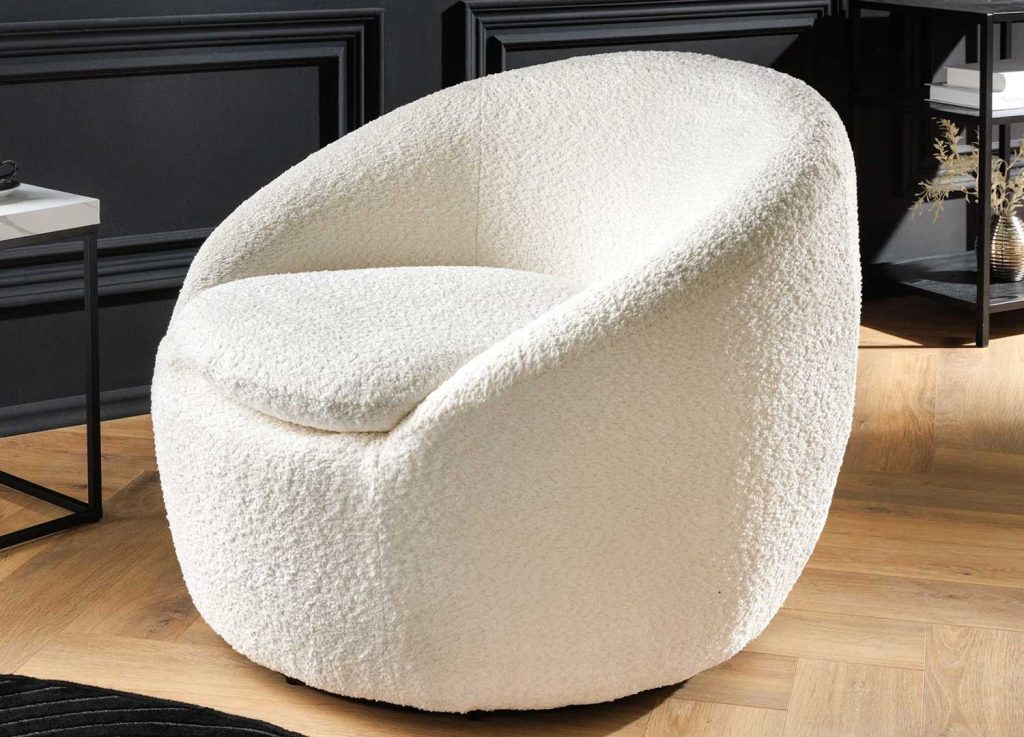 Fauteuil rotatif bouclé blanc Mirea