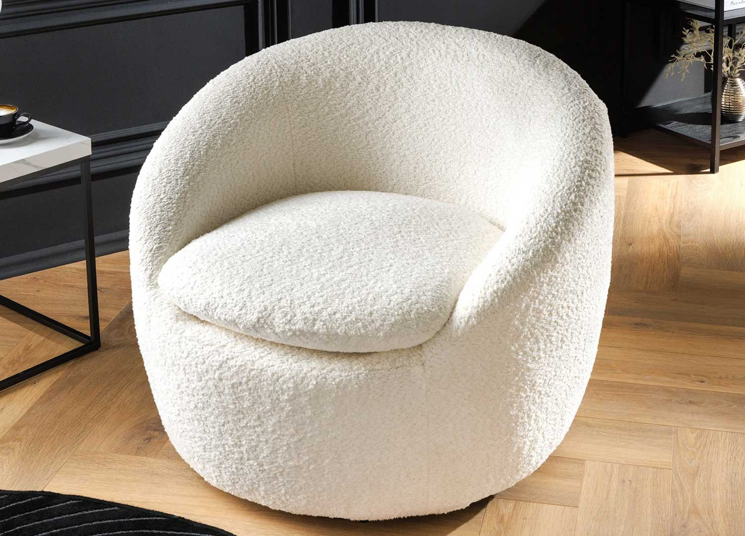 Fauteuil rotatif bouclé blanc Mirea