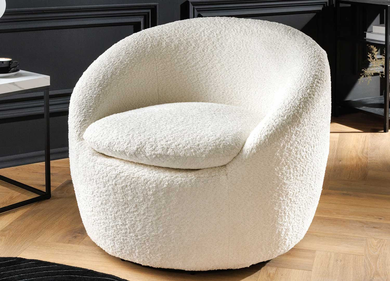 Fauteuil rotatif bouclé blanc Mirea