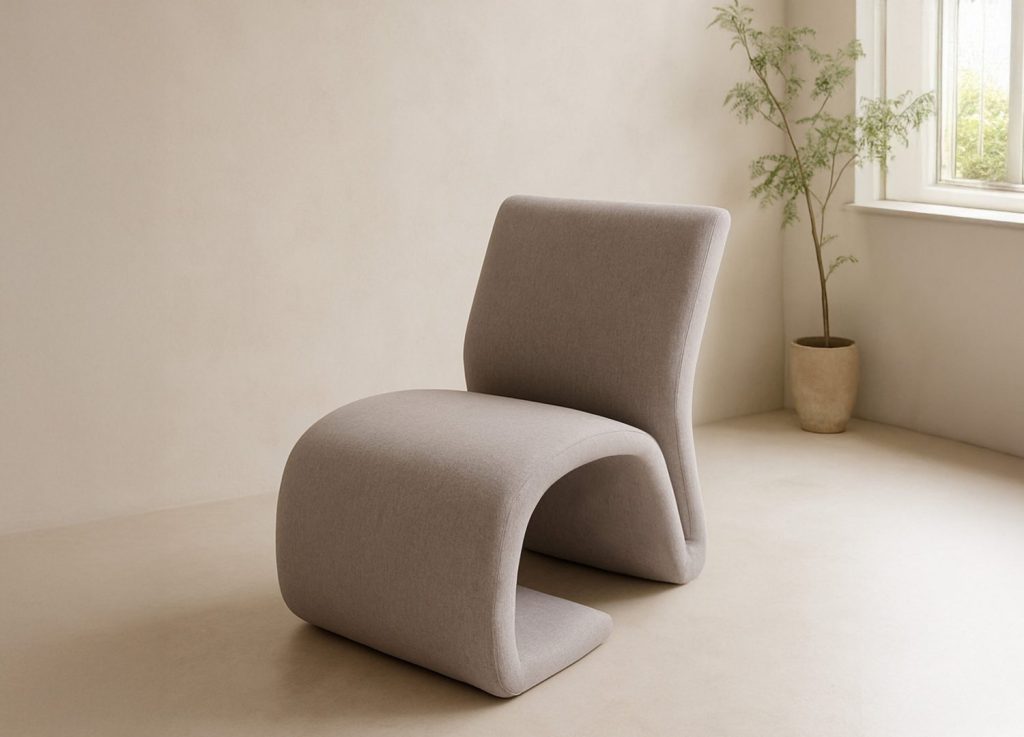 Fauteuil Rulls en tissu marron mis en scène dans un salon