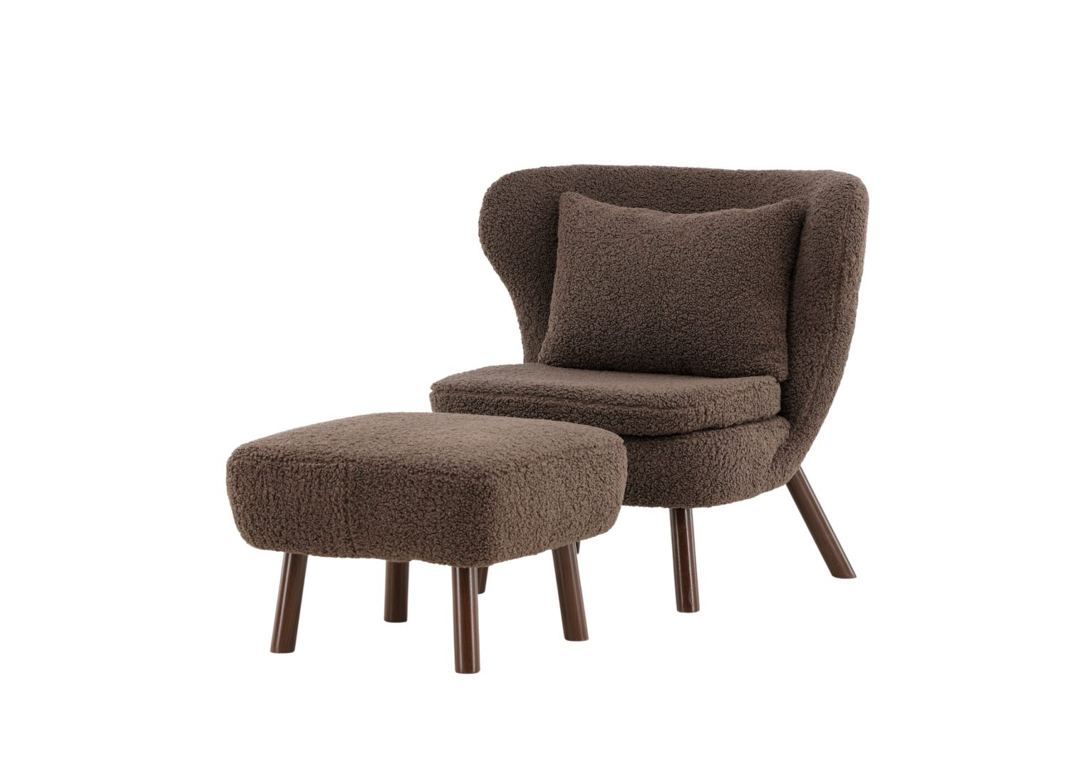 Fauteuil Ryxö en tissu teddy marron vu sous un autre angle