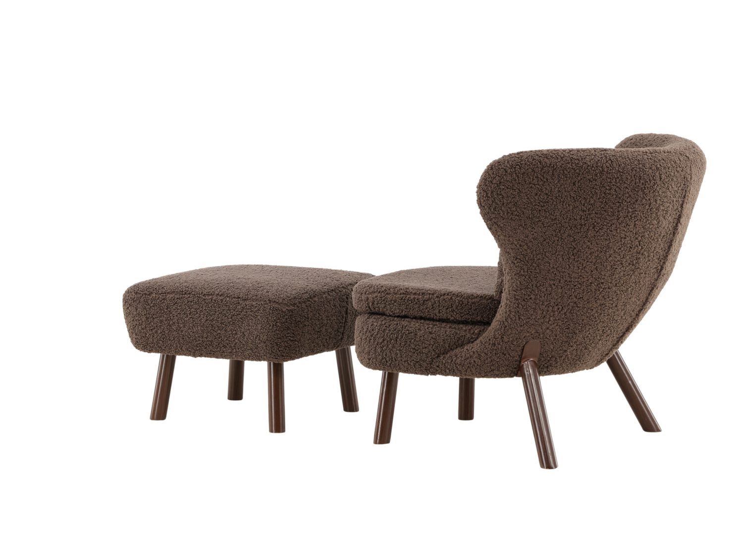 Fauteuil Ryxö en tissu teddy marron vu sous un autre angle