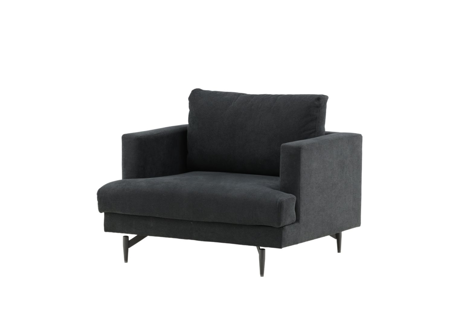 Fauteuil Sofia en tissu noir vu sous un autre angle