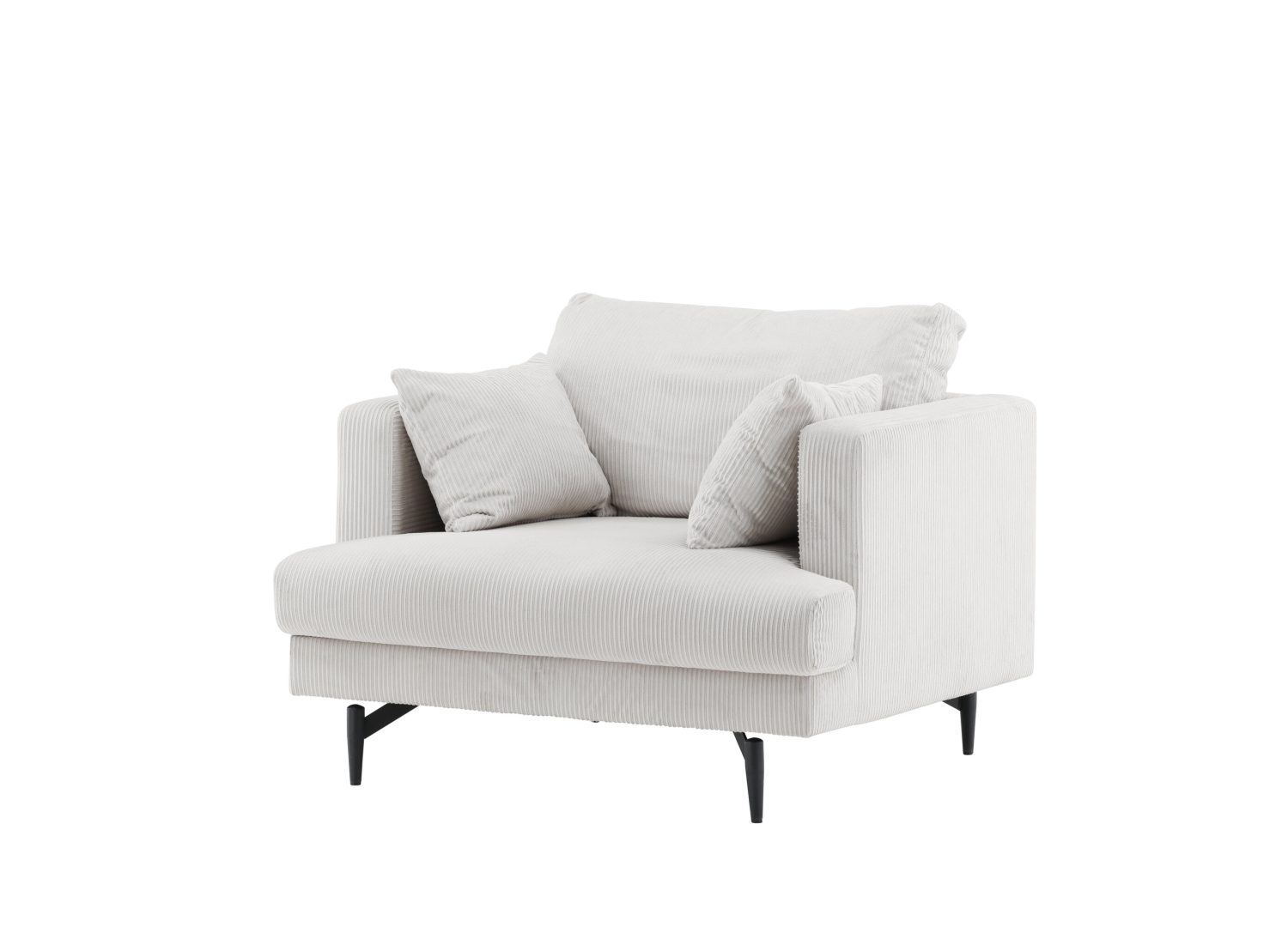 Fauteuil Sofia en velours côtelé beige vu sous un autre angle