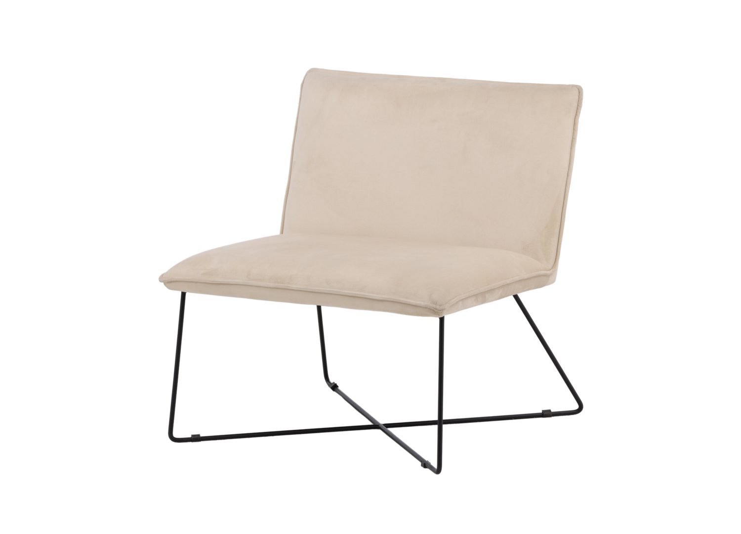 Fauteuil X-lounge en velours beige vu sous un autre angle