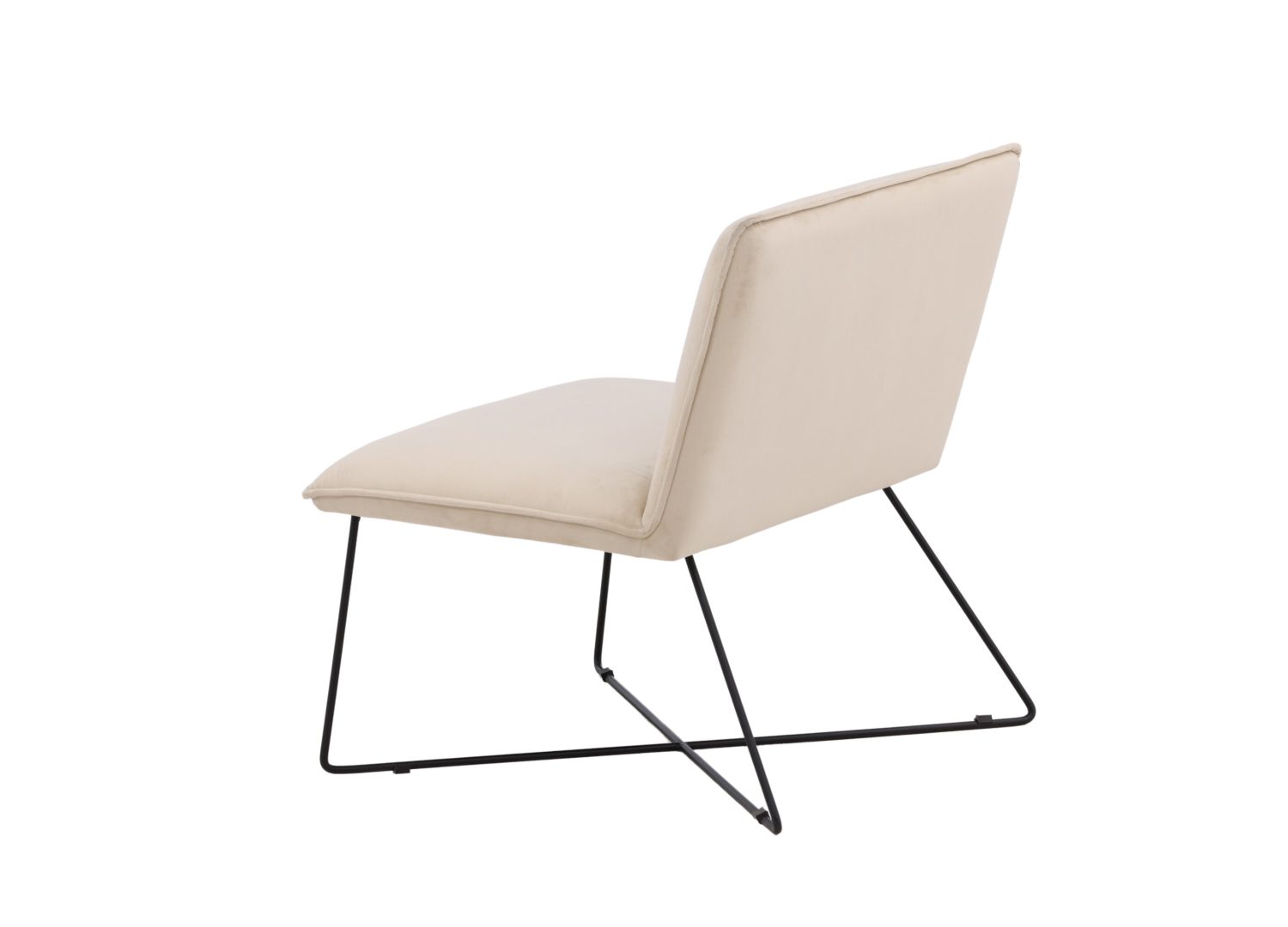 Fauteuil X-lounge en velours beige vu sous un autre angle