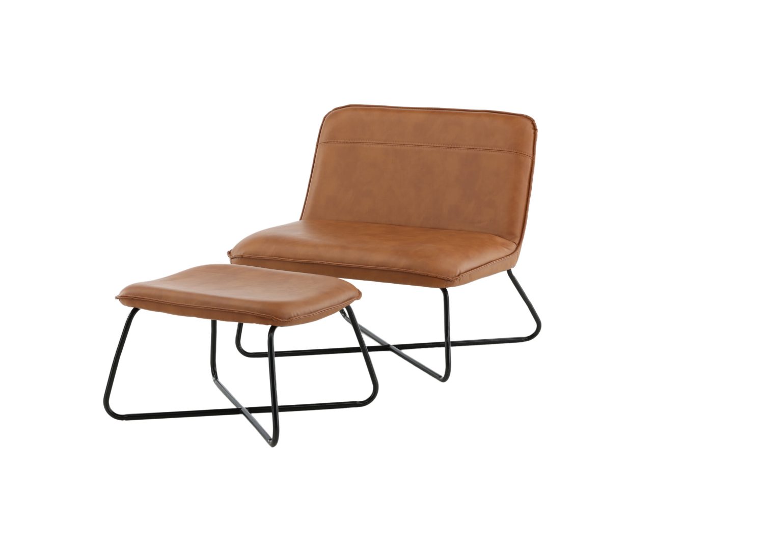 Fauteuil X en similicuir marron vu sous un autre angle