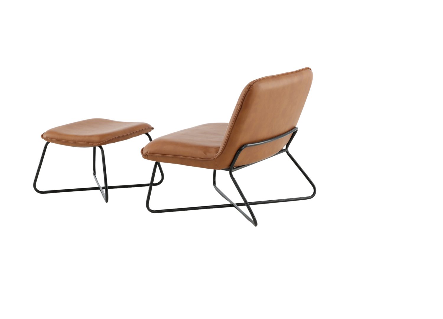 Fauteuil X en similicuir marron vu sous un autre angle