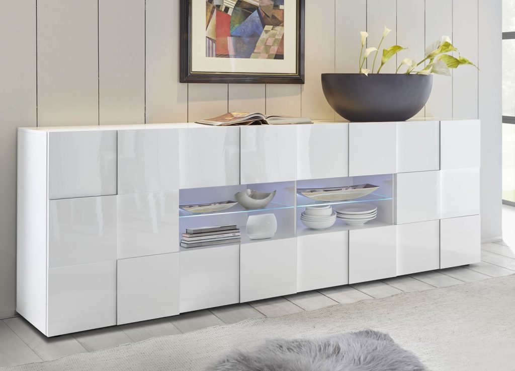 Grand buffet design blanc laqué 241 cm