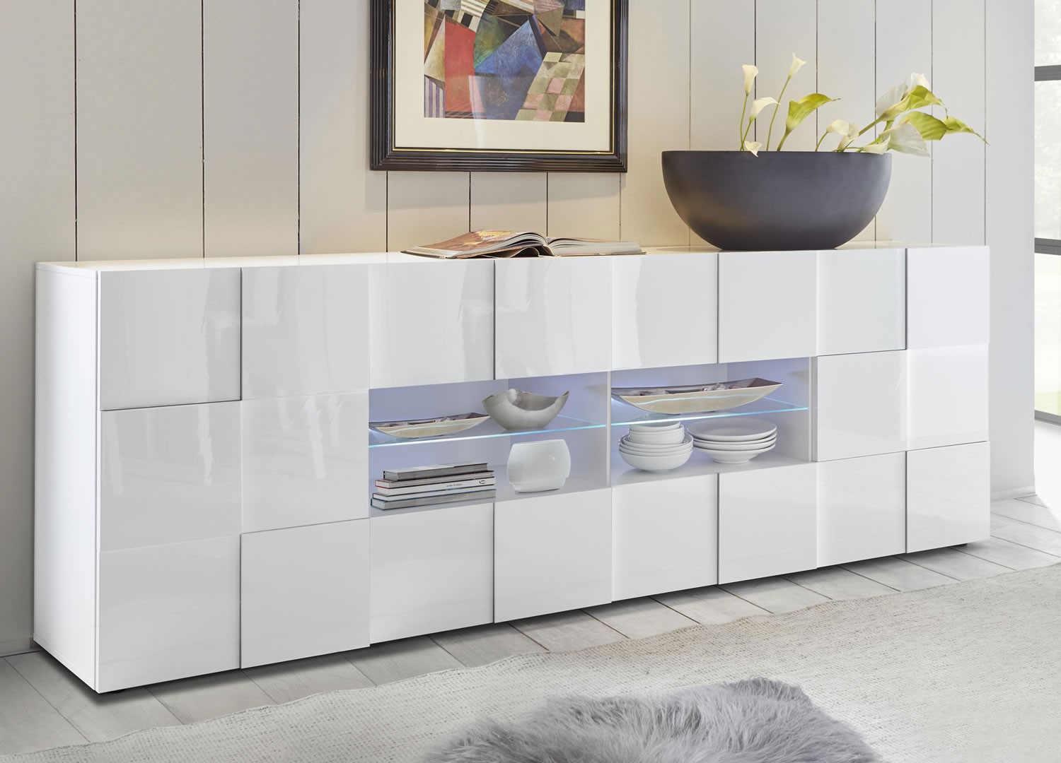 Grand buffet design blanc laqué 241 cm