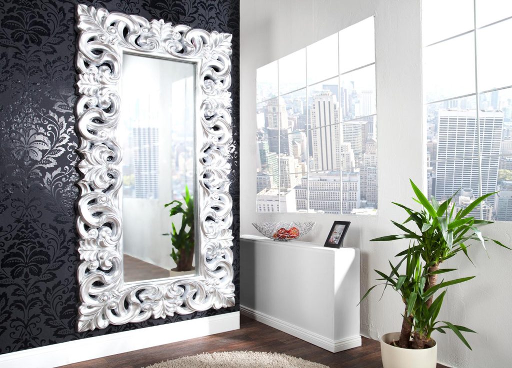 Grand miroir argent antique de style baroque 180 cm