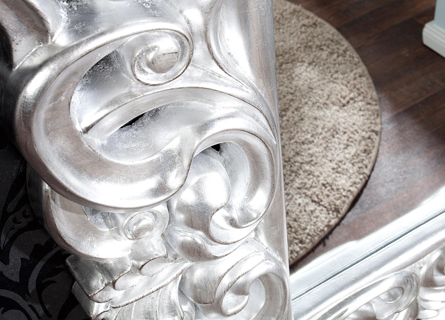 Grand miroir argent antique de style baroque 180 cm