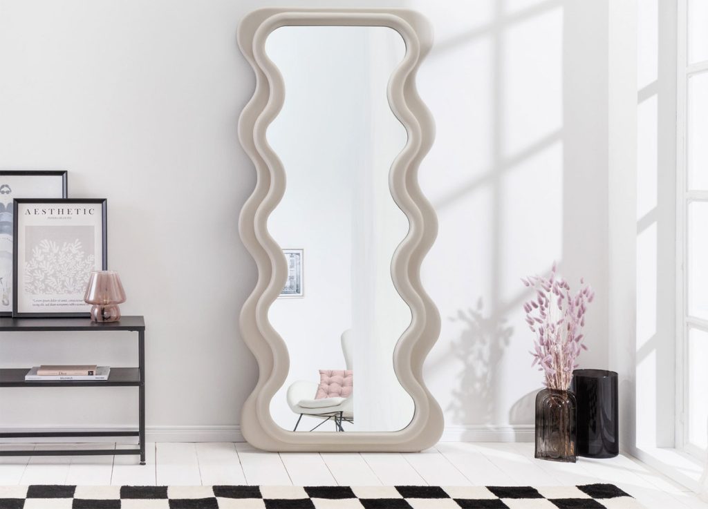 Grand miroir mural vague grège 160 cm
