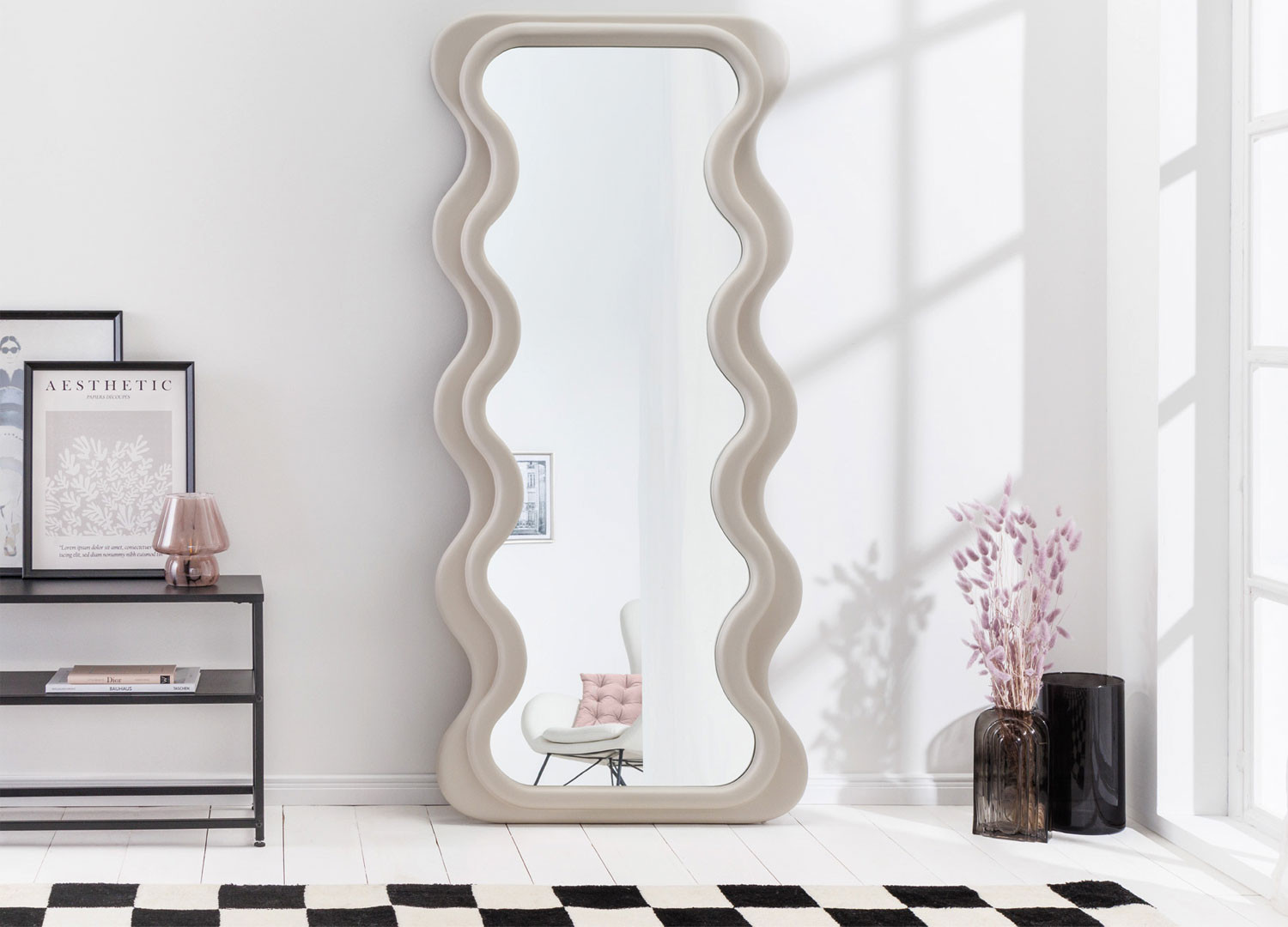 Grand miroir mural vague grège 160 cm