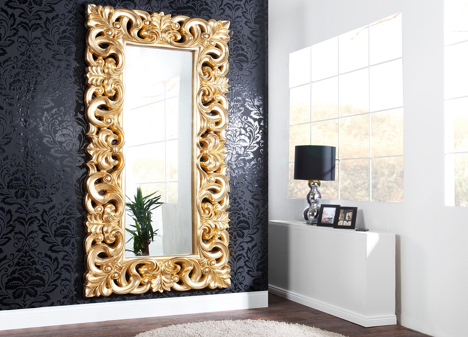 Grand miroir finition or antique de style baroque 180 cm