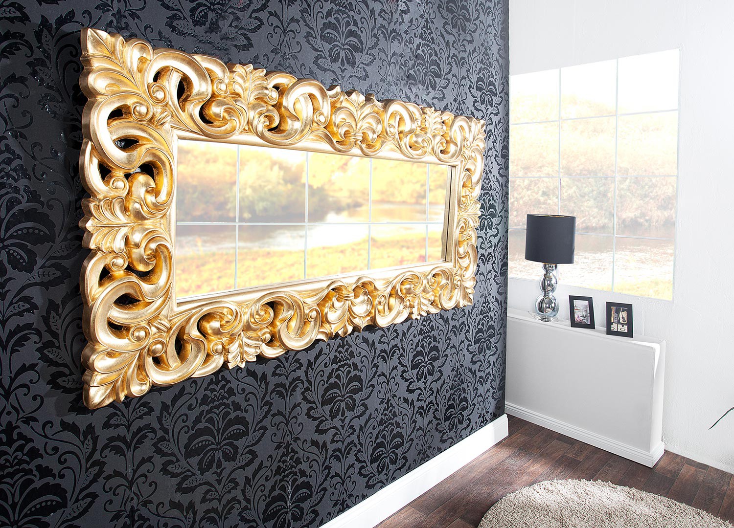 Grand miroir finition or antique de style baroque 180 cm