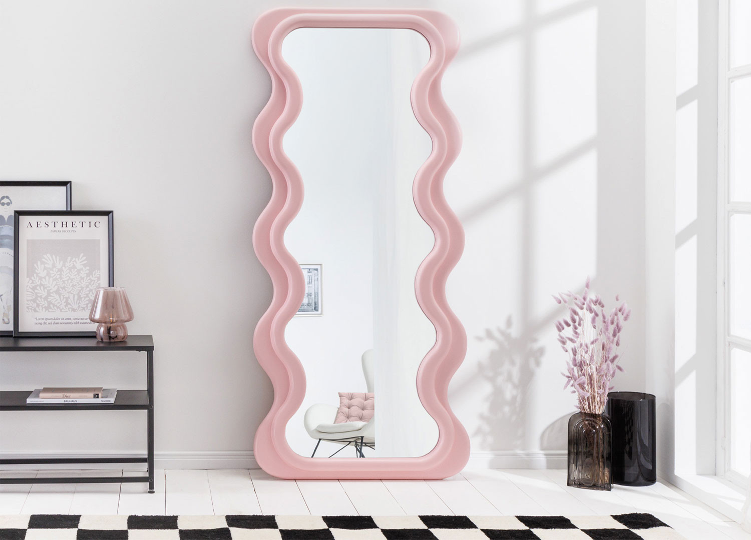 Grand miroir vague rose 160 cm