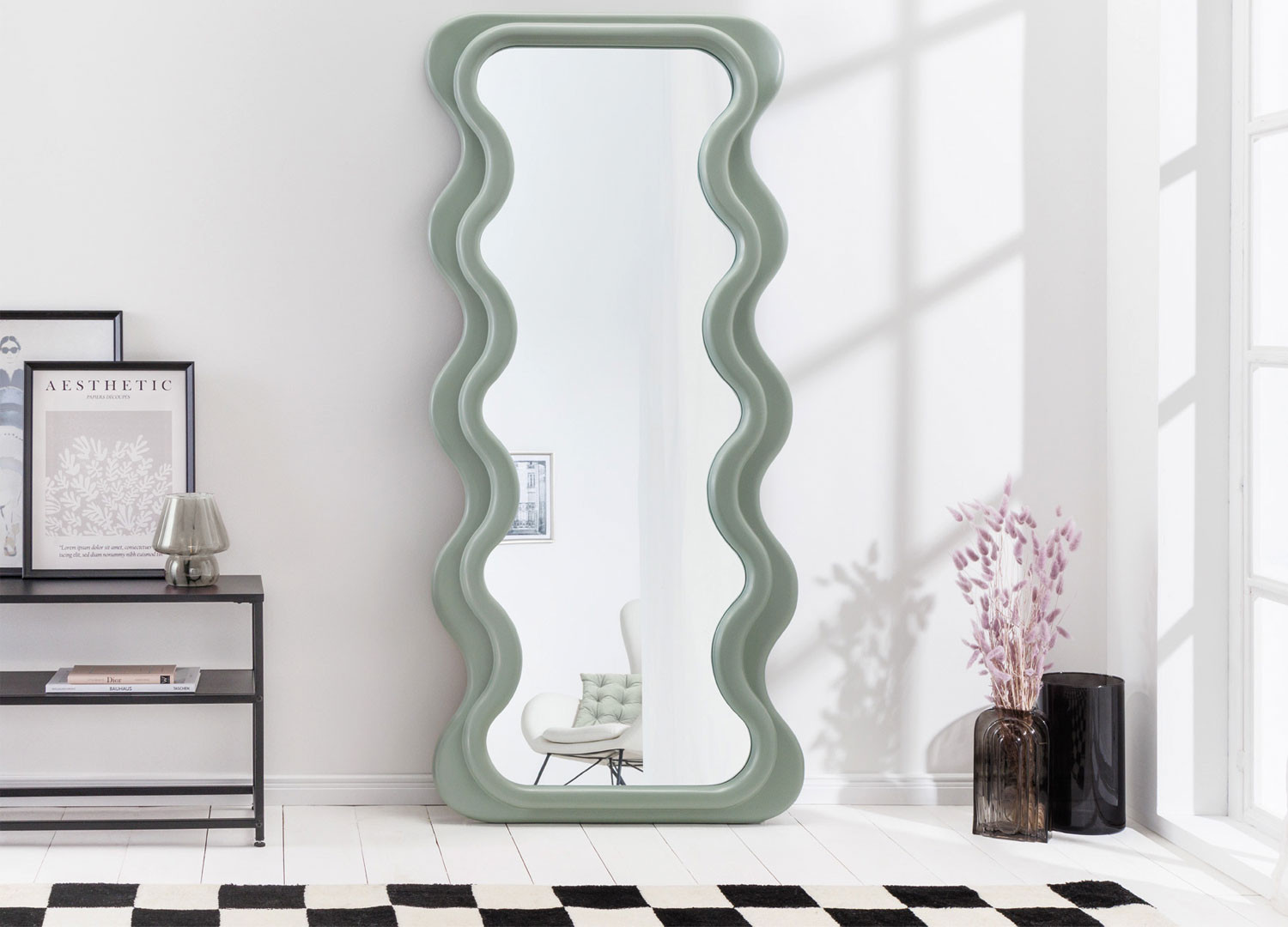 Grand miroir vague vert sauge 160 cm