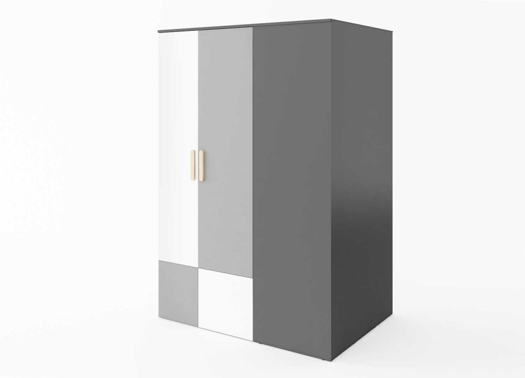 Grande armoire d'angle moderne grise et blanche