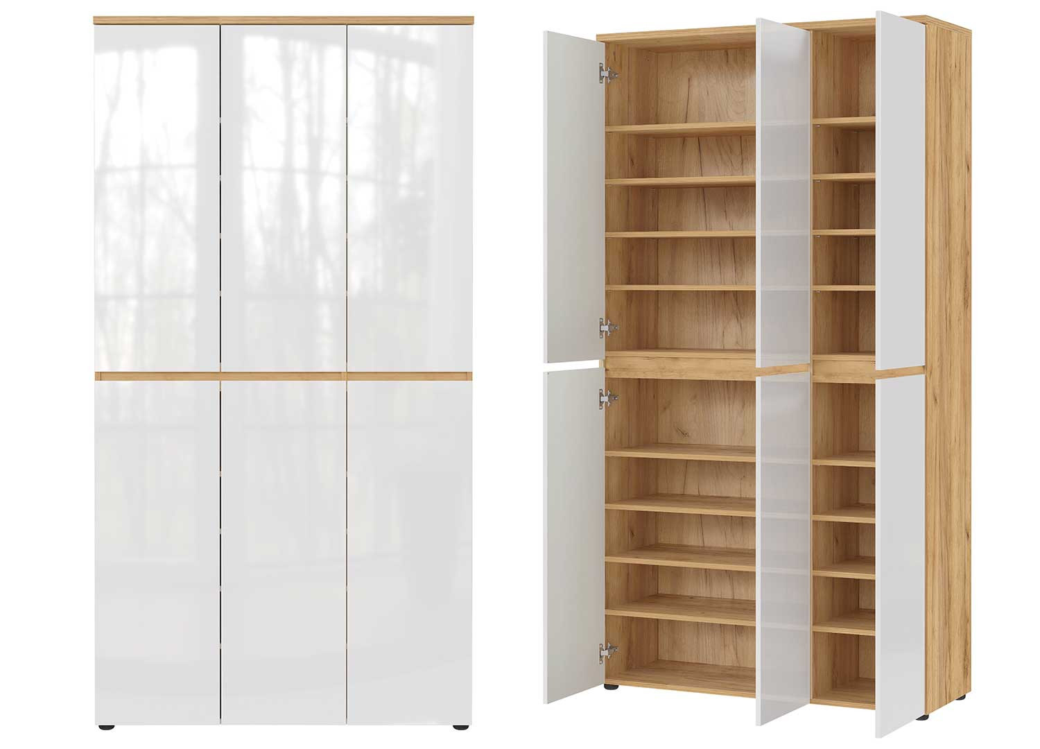 Grande armoire de rangement blanc laqué et chêne navarra 6 portes