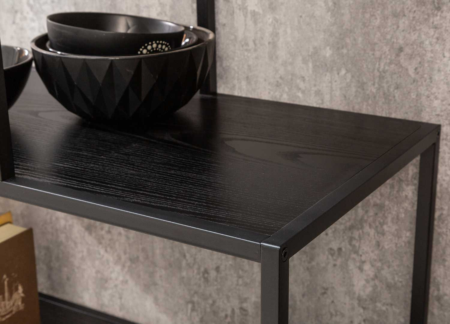 Grande étagère de rangement bois frêne foncé et métal