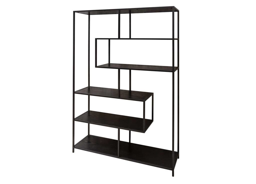 Grande étagère de rangement bois frêne foncé et métal