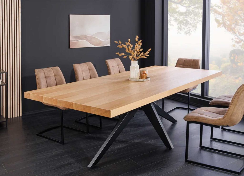 Grande table à manger rectangulaire aspect chêne 2m40 Anaya