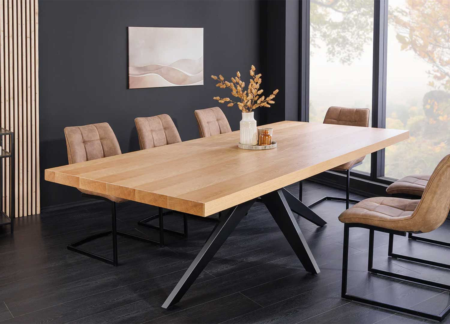 Grande table à manger rectangulaire aspect chêne 2m40 Anaya