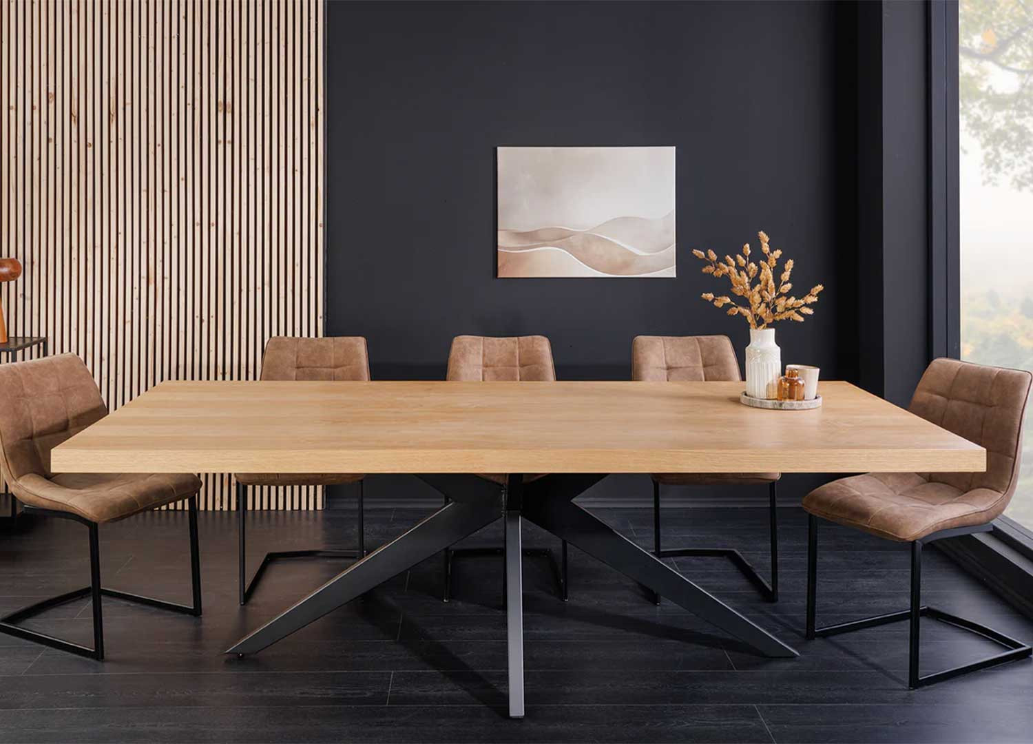 Grande table à manger rectangulaire aspect chêne 2m40 Anaya