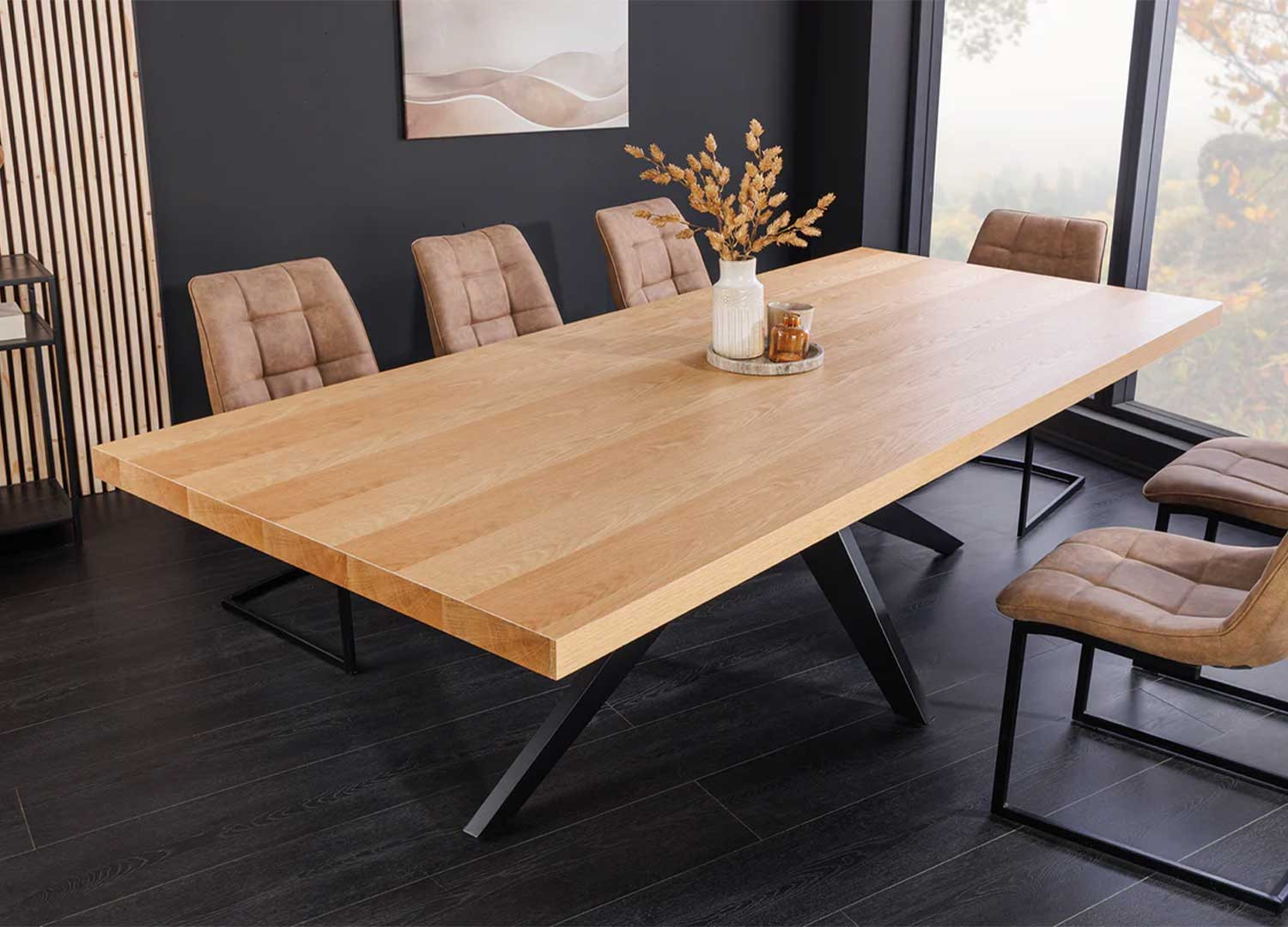 Grande table à manger rectangulaire aspect chêne 2m40 Anaya