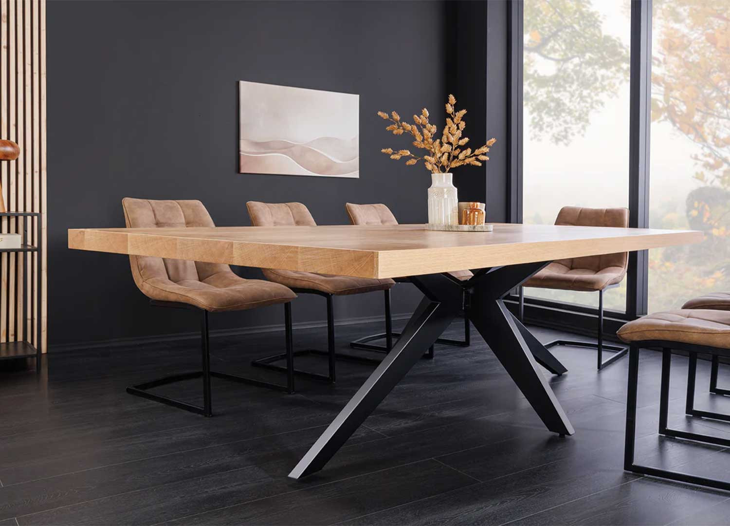 Grande table à manger rectangulaire aspect chêne 2m40 Anaya