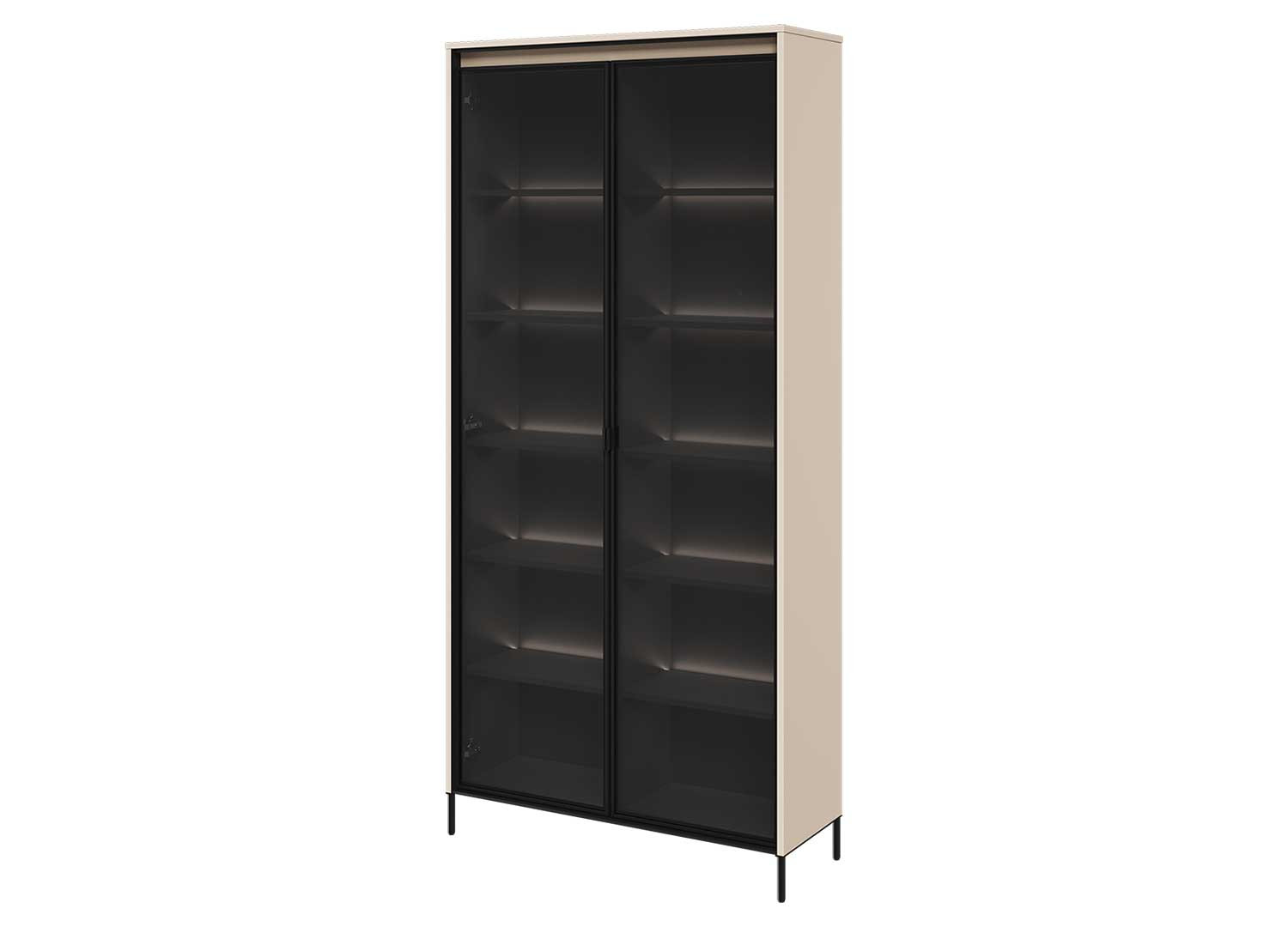 Grande vitrine 2 portes vitrées beige sable avec éclairage