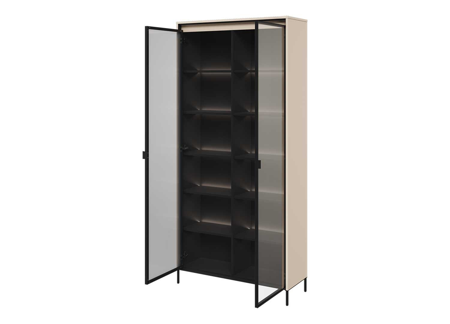 Grande vitrine 2 portes vitrées beige sable avec éclairage