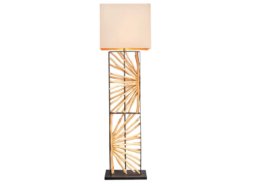 Lampadaire 165 cm bois de longane avec abat jour beige Orion