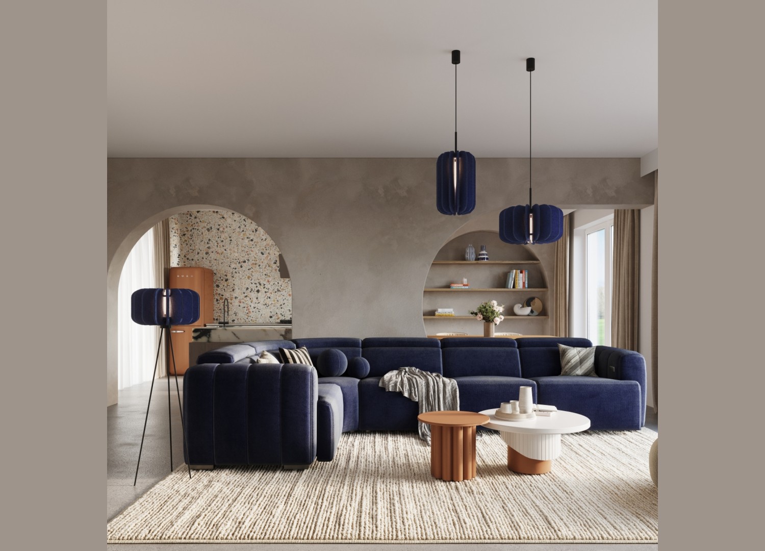 Lampadaire MULA 45 bleu marine et noir E27 – dimensions
