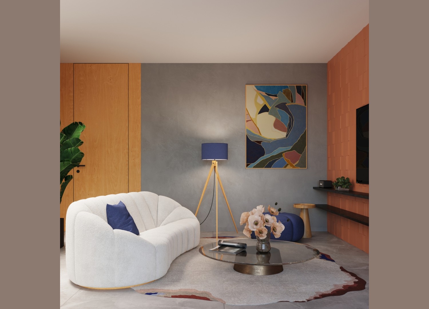 Lampadaire NATT bleu marine et bois naturel E27 – dimensions