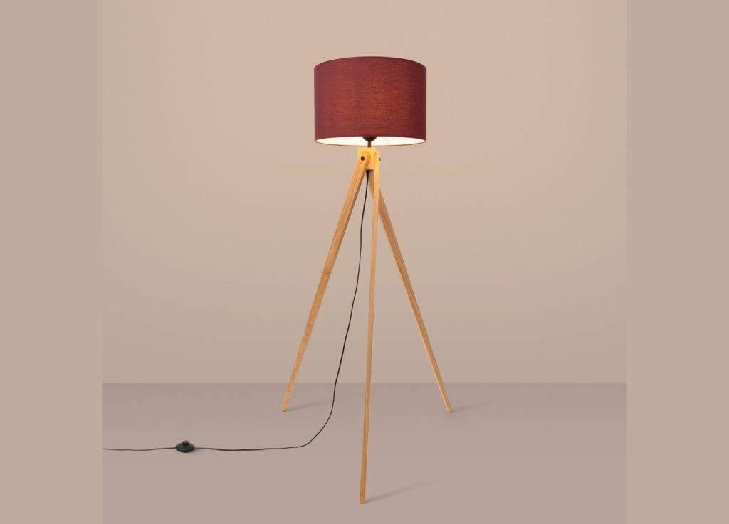 Lampadaire NATT bordeaux et bois naturel E27 – vue complémentaire 4