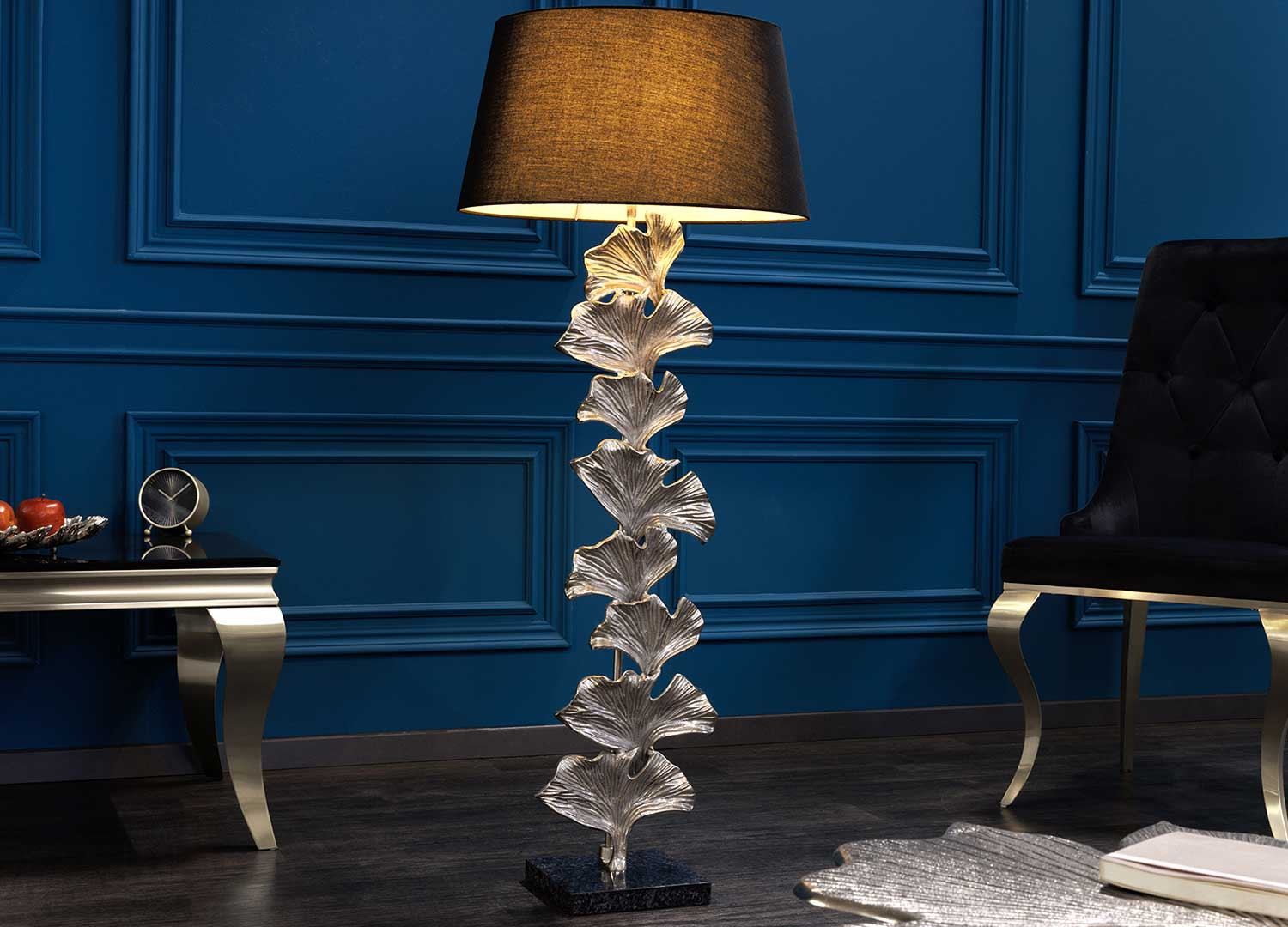 Lampadaire sur pied 122 cm feuille de ginkgo argentée
