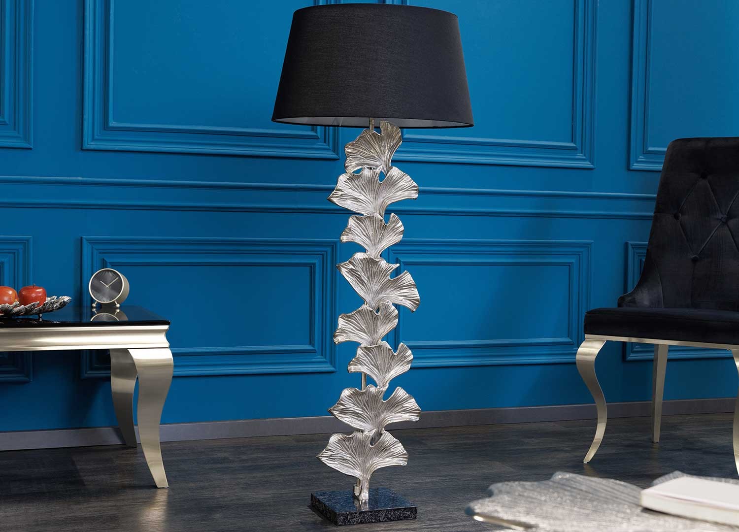 Lampadaire sur pied 122 cm feuille de ginkgo argentée