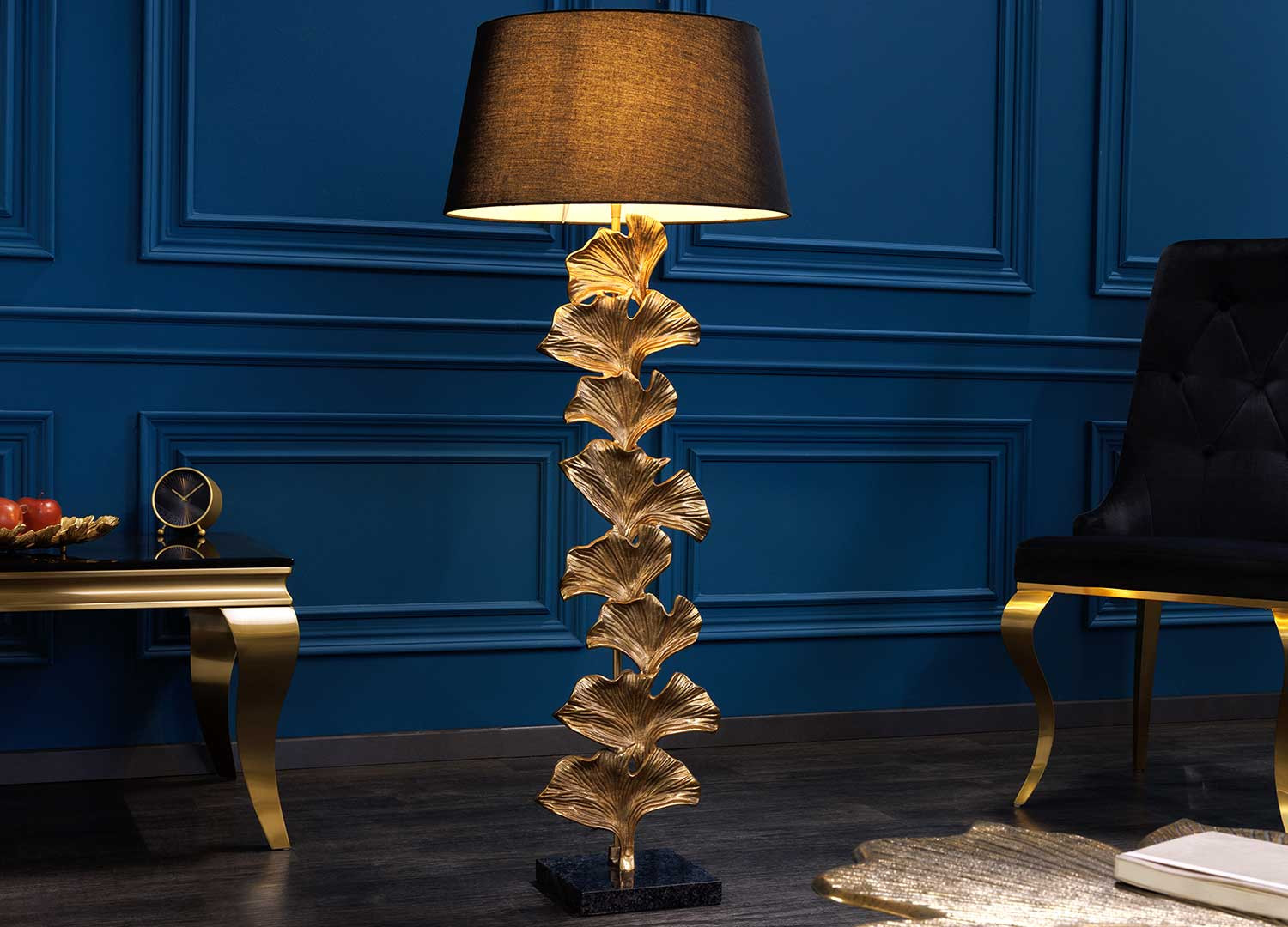 Lampadaire sur pied 122 cm feuille de ginkgo dorée