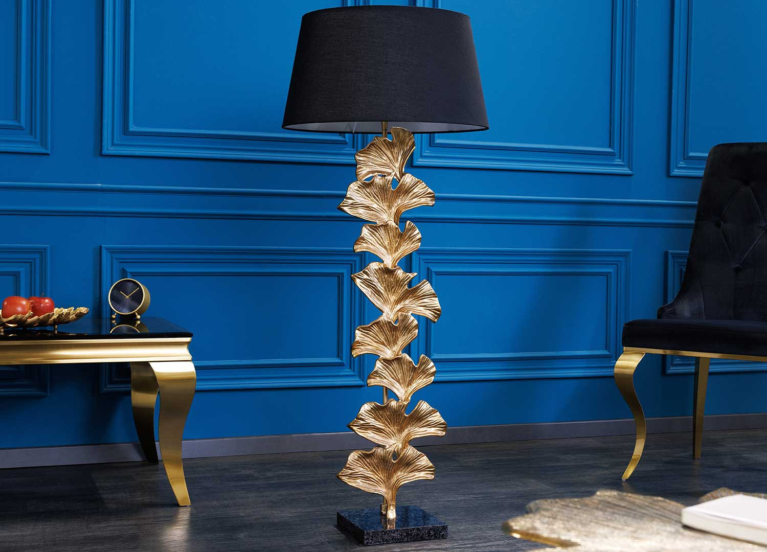 Lampadaire sur pied 122 cm feuille de ginkgo dorée