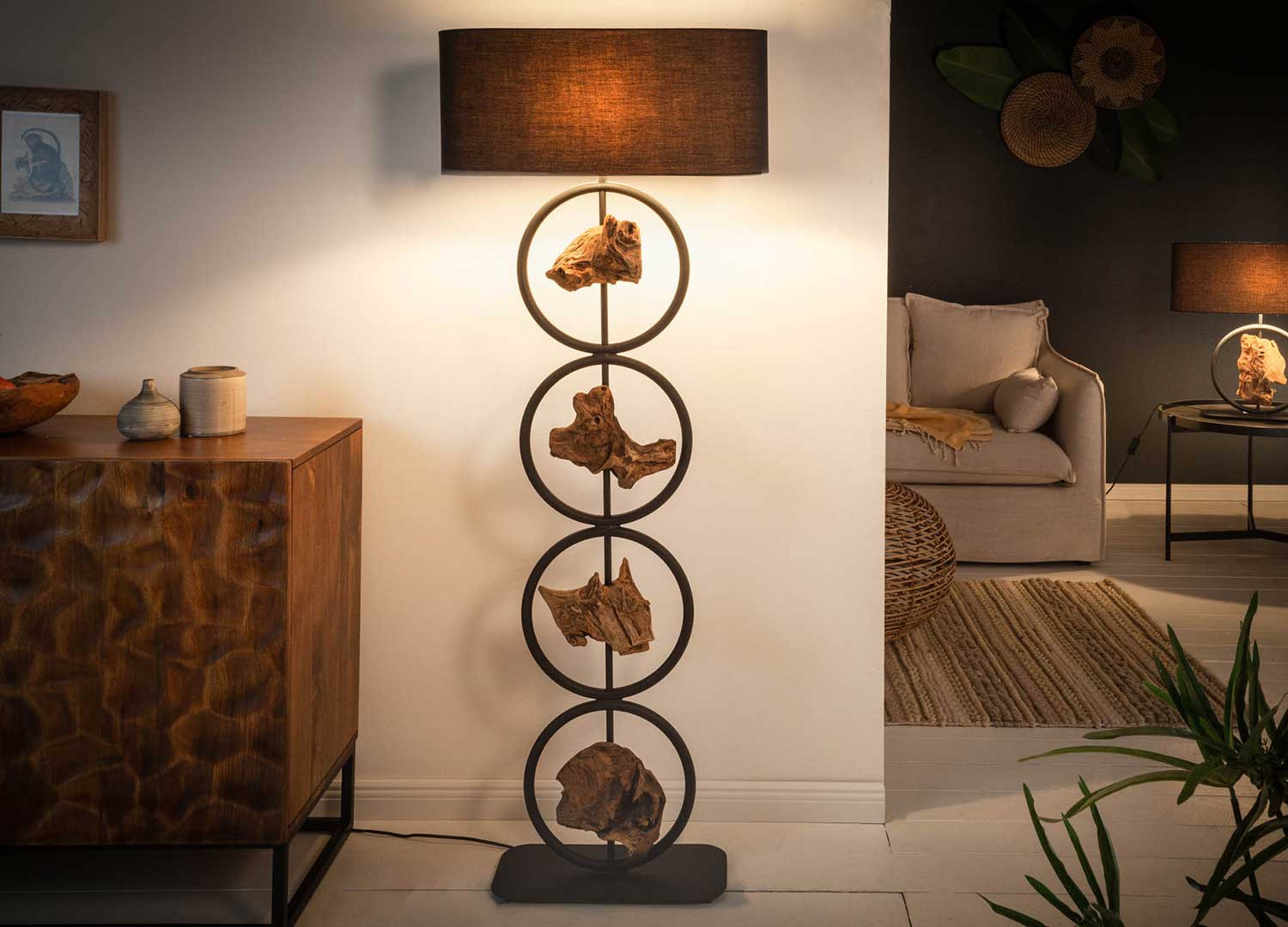 Lampadaire sur pied 147 cm bois d'acacia et métal