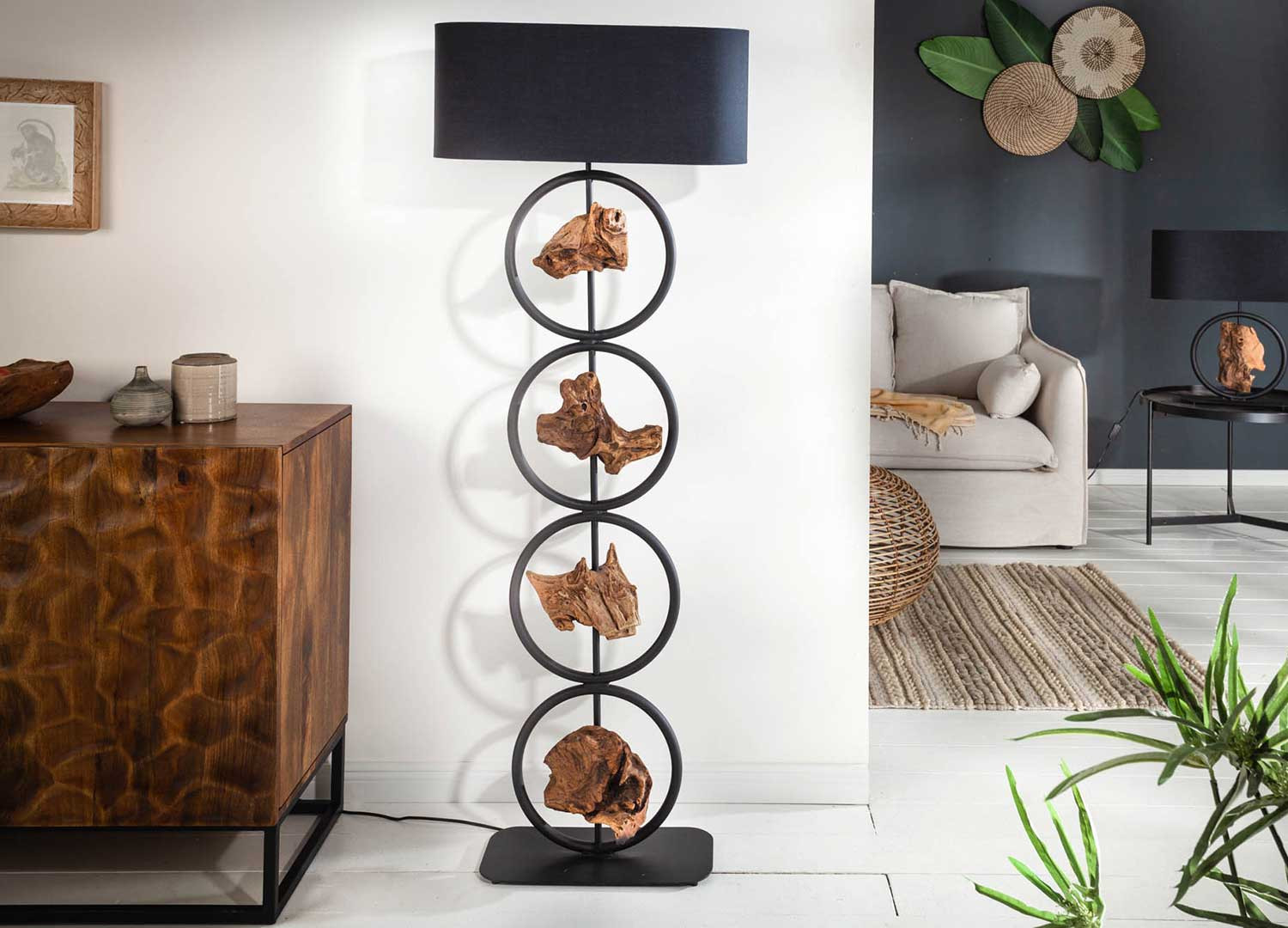 Lampadaire sur pied 147 cm bois d'acacia et métal