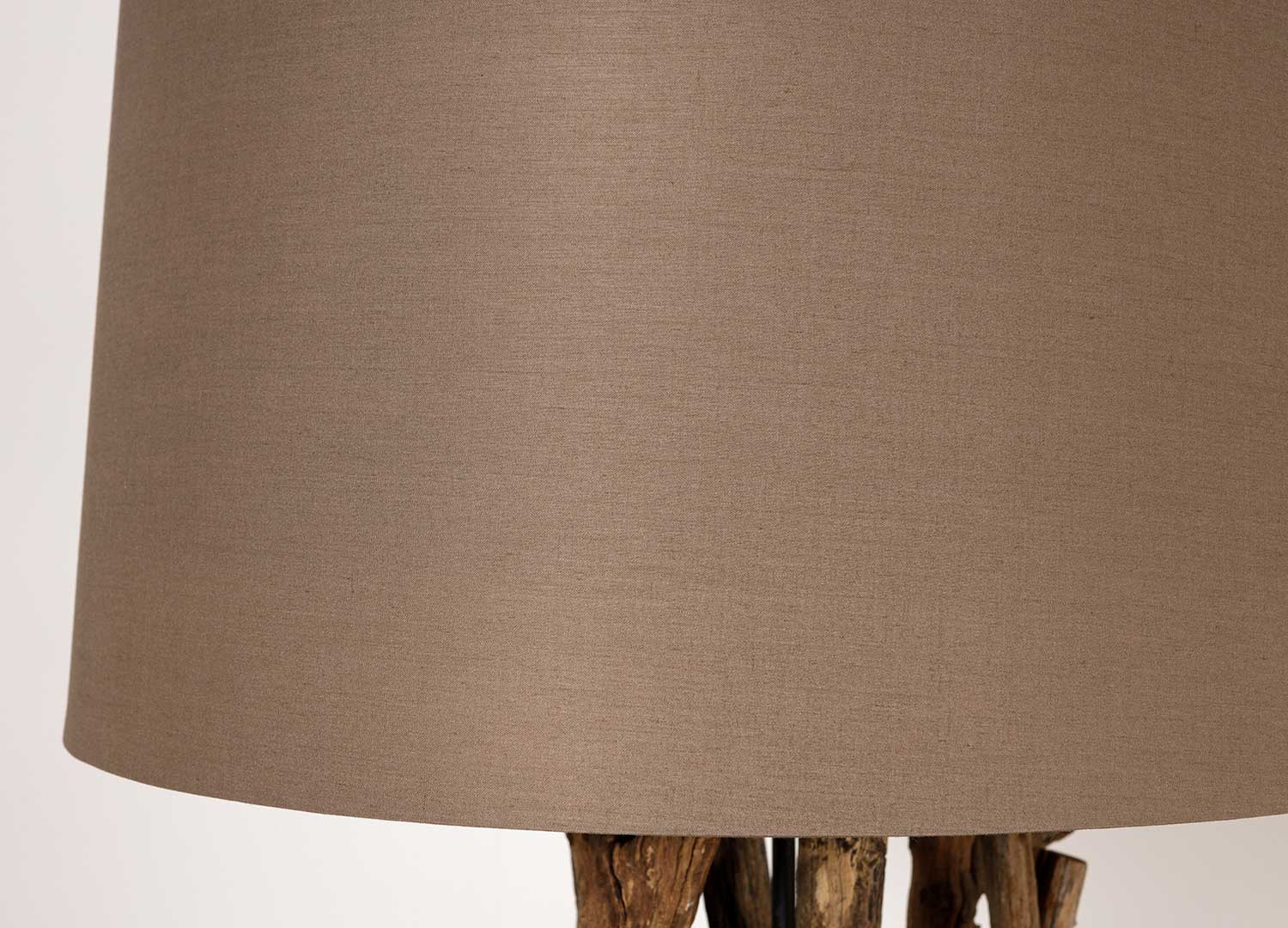 Lampadaire sur pied 150 cm teck et abat jour en tissu gris