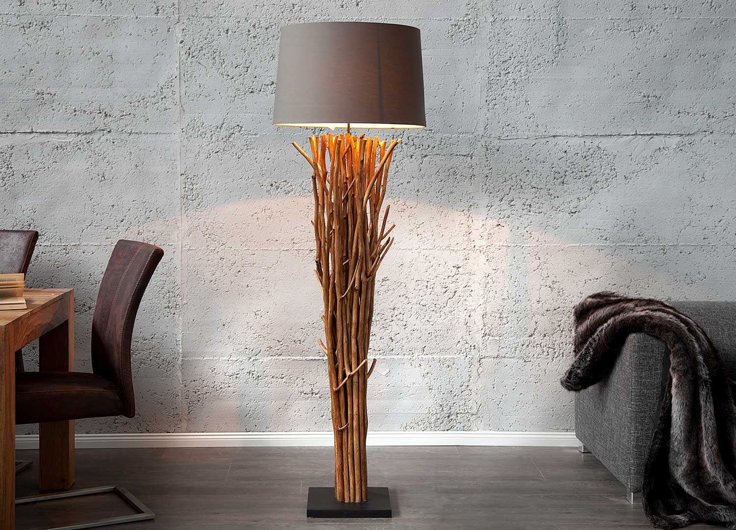 Lampadaire sur pied 175 cm en bois flotté