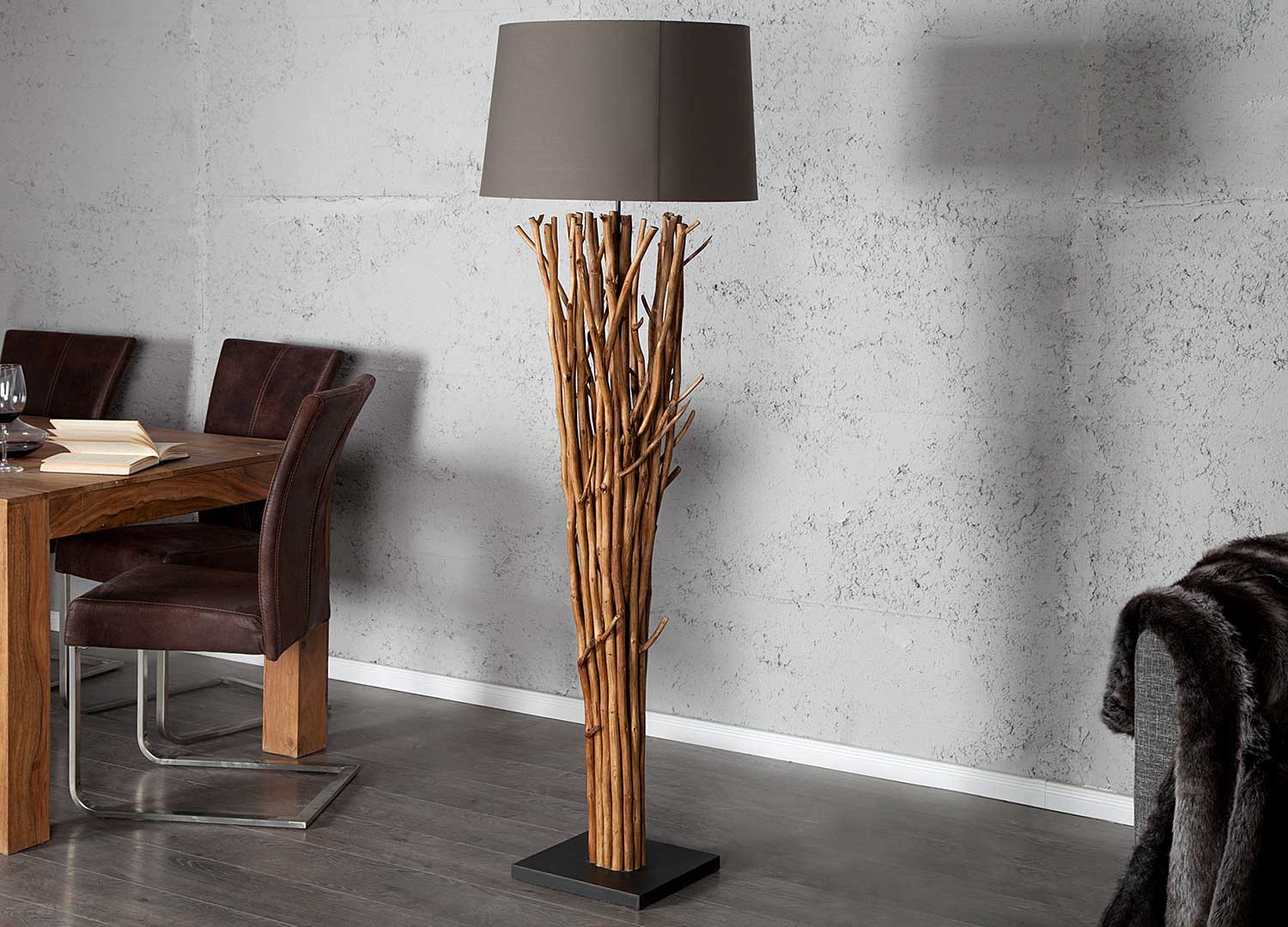 Lampadaire sur pied 175 cm en bois flotté