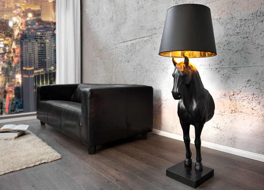 Lampadaire sur pied cheval noir et doré
