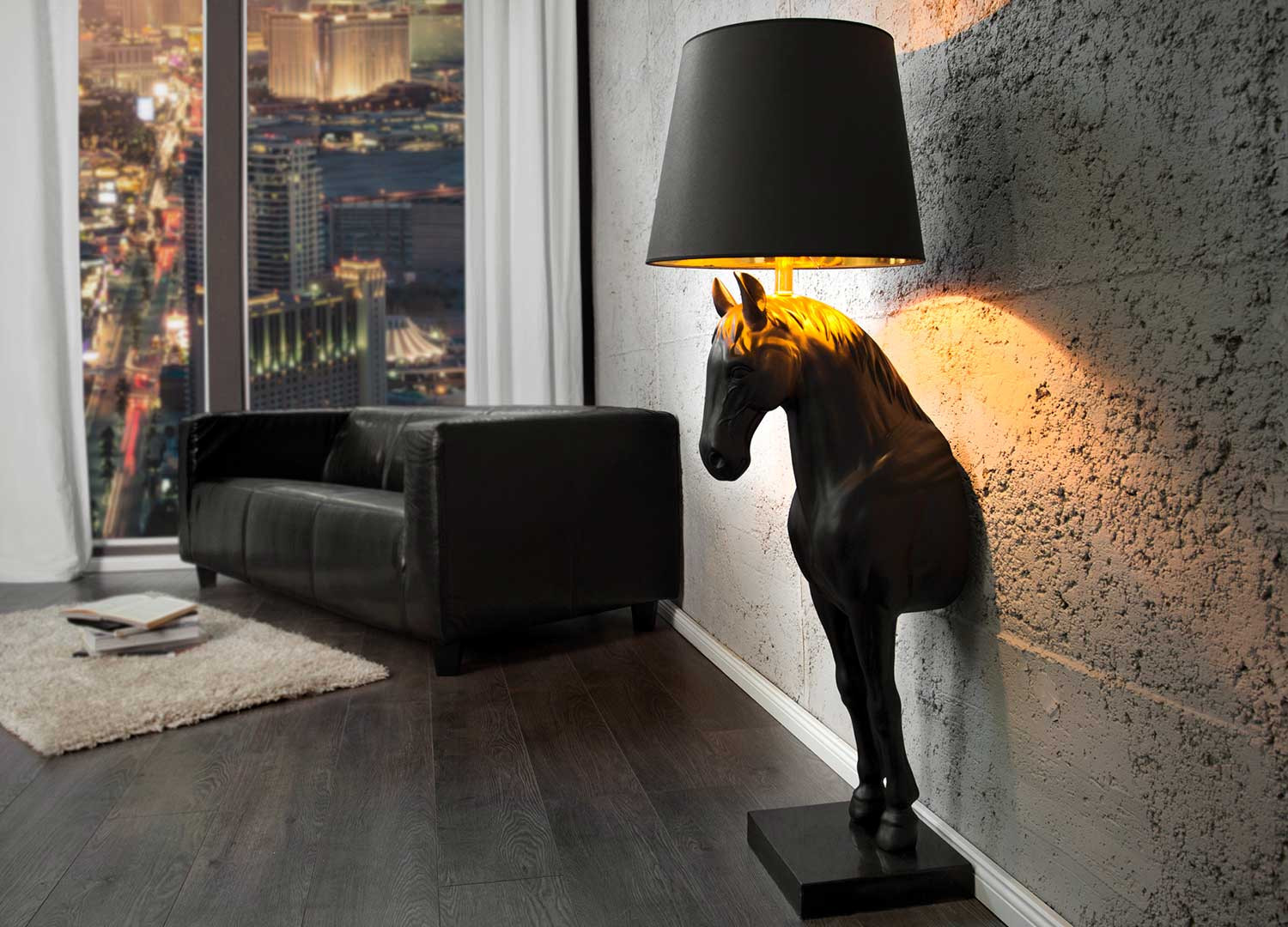 Lampadaire sur pied cheval noir et doré