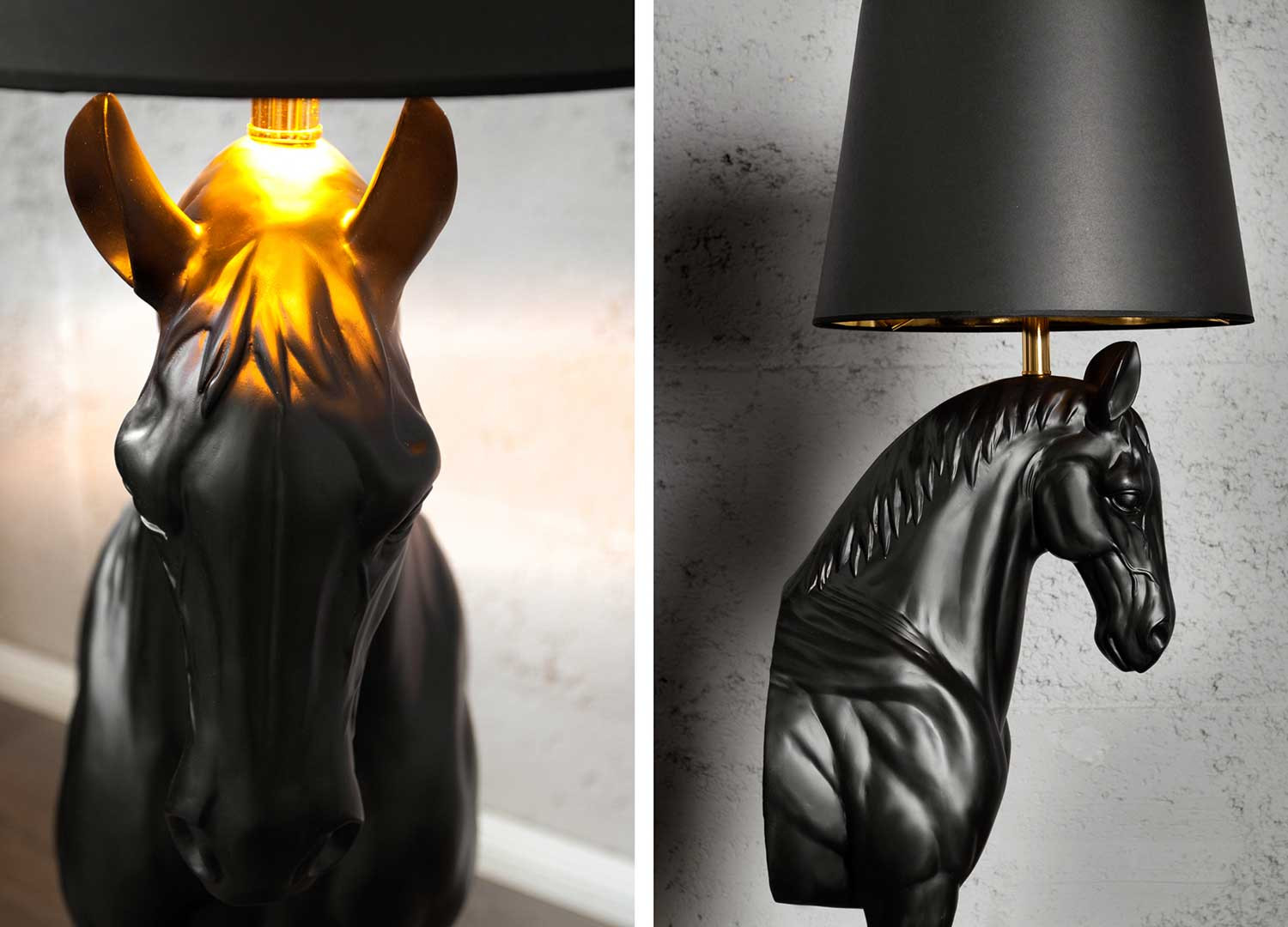 Lampadaire sur pied cheval noir et doré