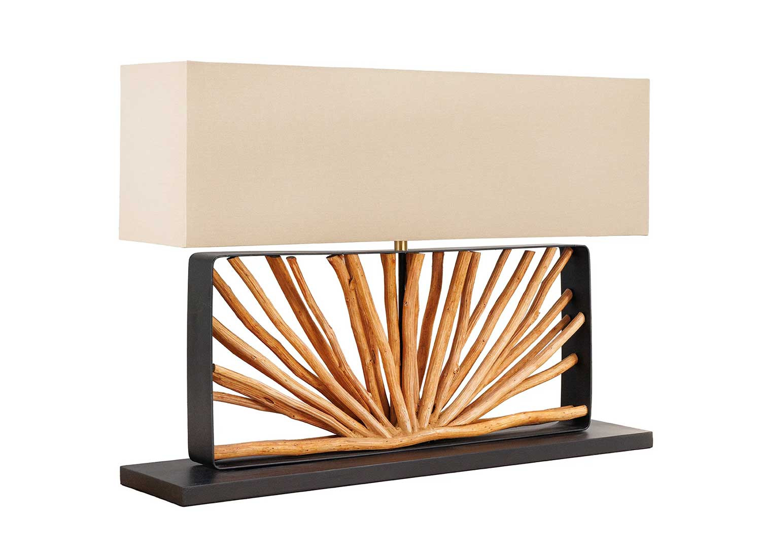 Lampe à poser abat-jour beige et bois de longane Orion